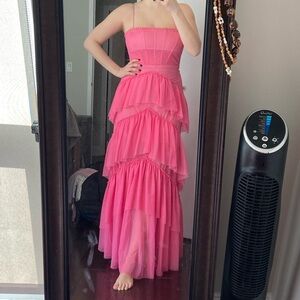 Hot Pink Tulle Bustier Maxi Dress